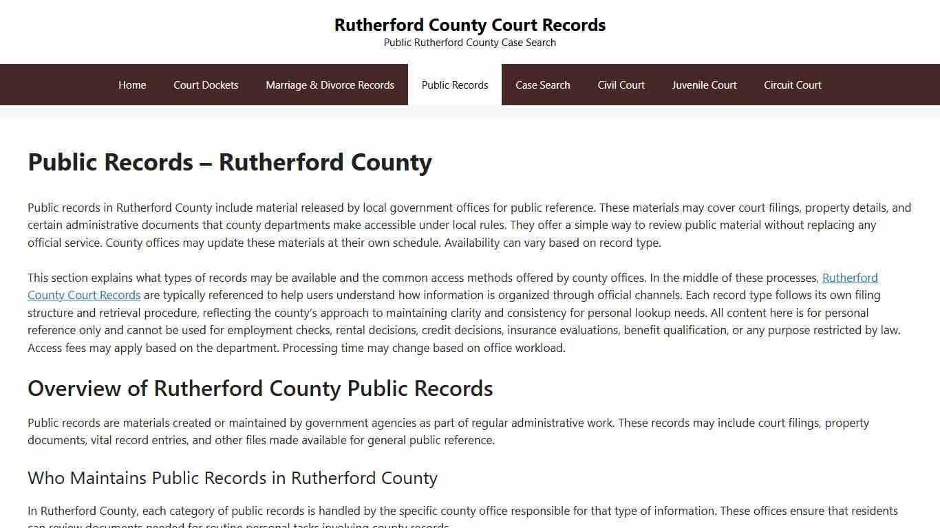 Public Records – Rutherford County - Rutherford County Court Records