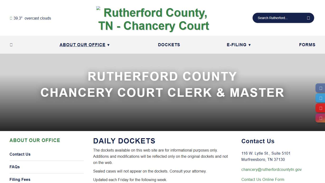 Daily Dockets - Rutherford County, TN - Chancery Court